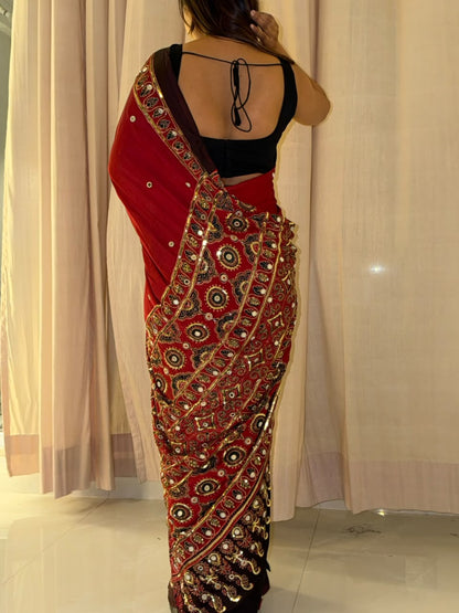 "Bindi" sheesha handwork saree with unstitched blouse [Dispatch Begins By : 25th October , 2026]