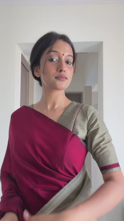 “Tarini” Maroon Saree with Stitched Blouse (combo set)