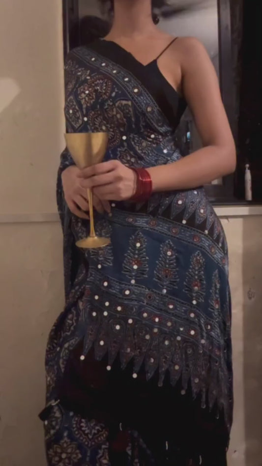 Neelkanth Indigo Blue "Sheesha" Ajrakh Saree [Dispatch Begins: 10th Jan 2026]