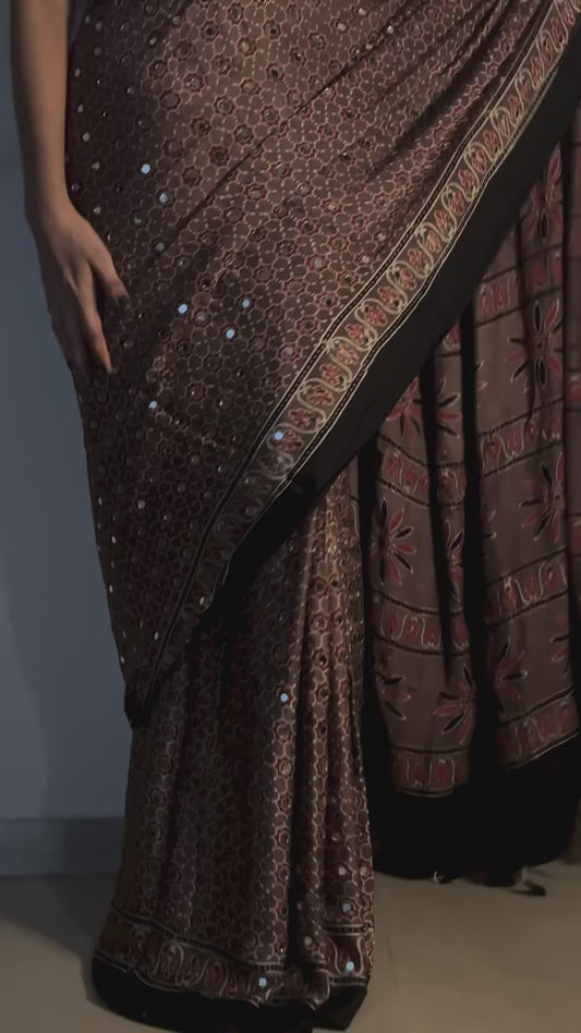 Mauve Rani "Sheesha" Ajrakh Mirror Saree [Dispatch Begins: 29th December 2025]