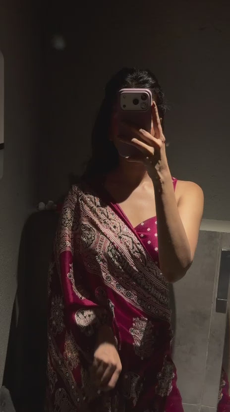 “Riya” Maroon Sheesha saree with unstitched blouse [Dispatch Begins By : 25th September, 2026]