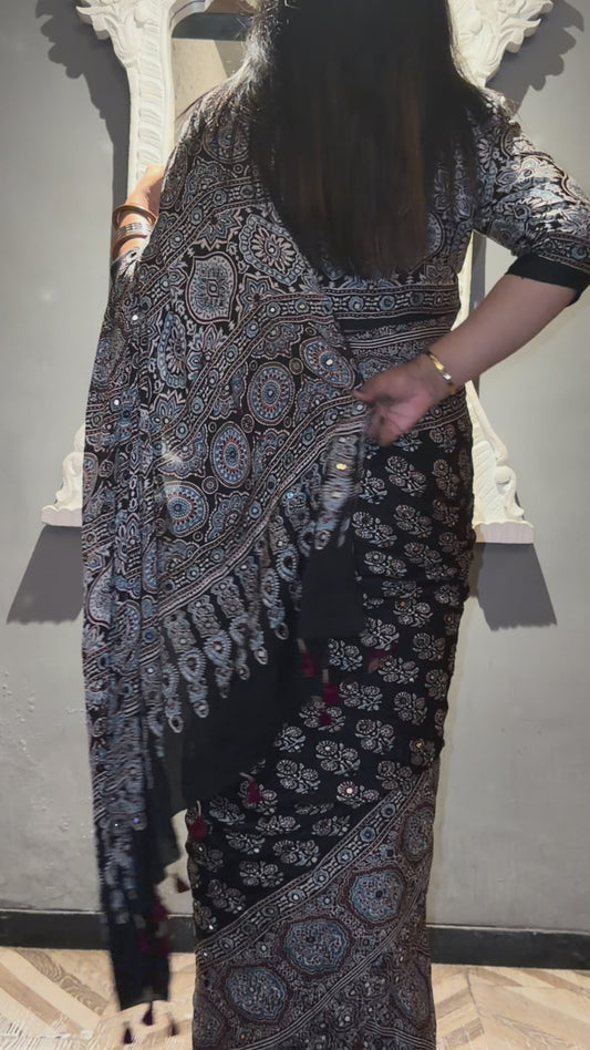 Namrata "Sheesha" Ajrakh Saree with unstitched blouse [Dispatch date : 25th June, 2026]