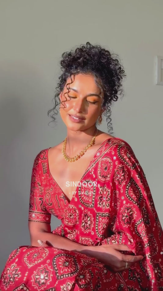 “Sindoor red rust” Sheesha saree with stitched blouse (Combo set) Dispatch date : 10th May 2026