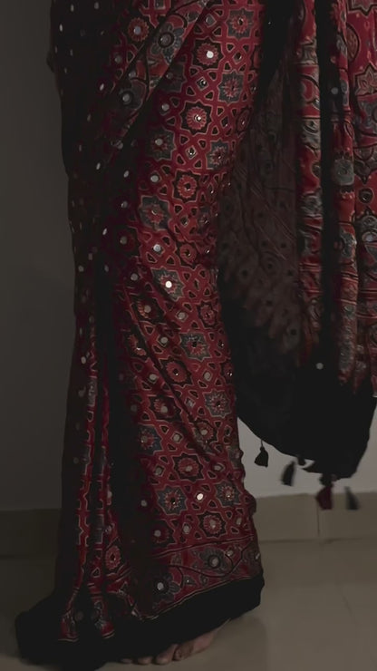 Rooh Rusty Red "Sheesha" Ajrakh Saree with unstitched blouse [Dispatch date : 15th July, 2026]